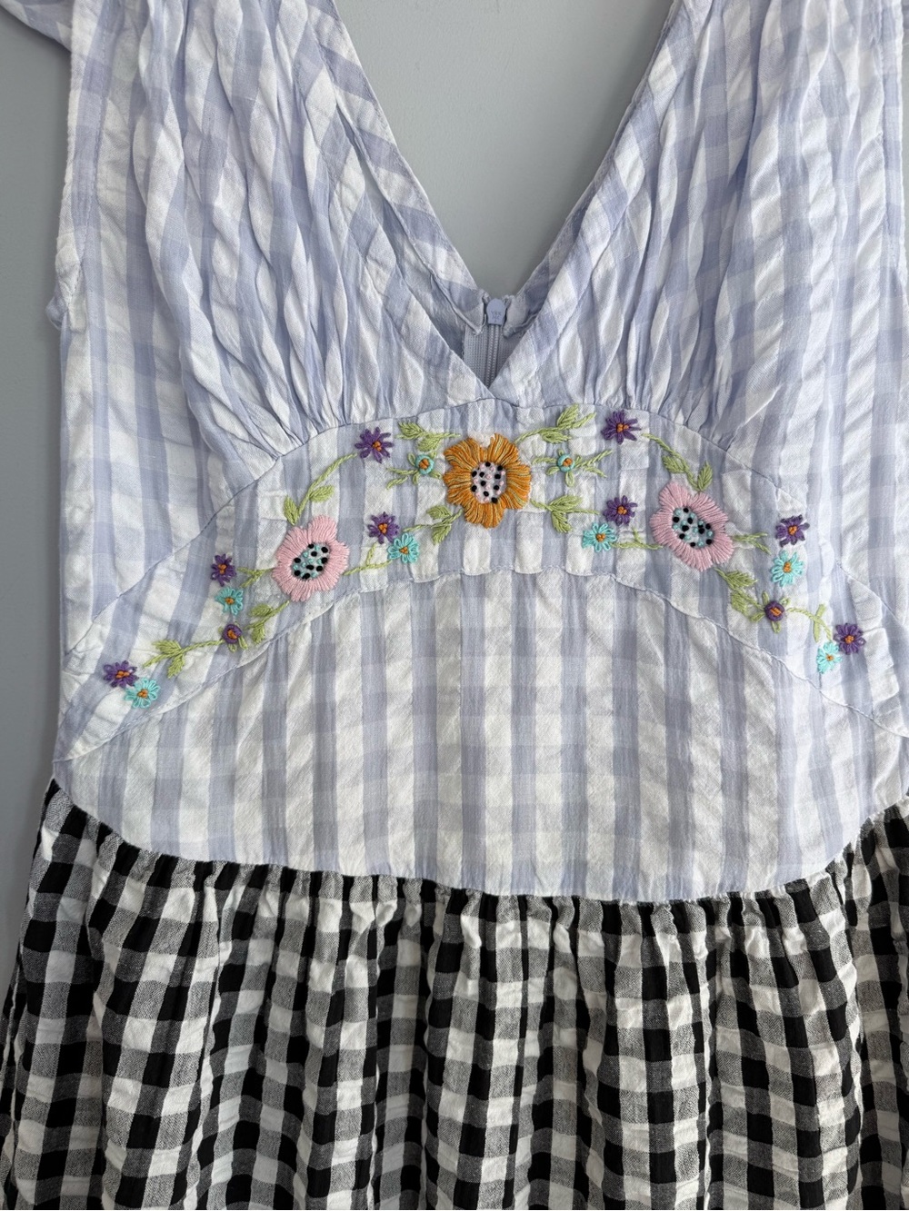 Tach Ilena Cloqué Gingham Embroidered Milkmaid Boho Cottagecore Dress L - Picture 9 of 16